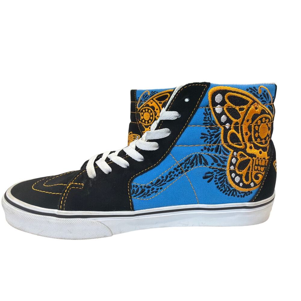 Vans Sk8-Hi Dia de los Muertos shoes Size 9.5 blue embroidered butterfly skulls